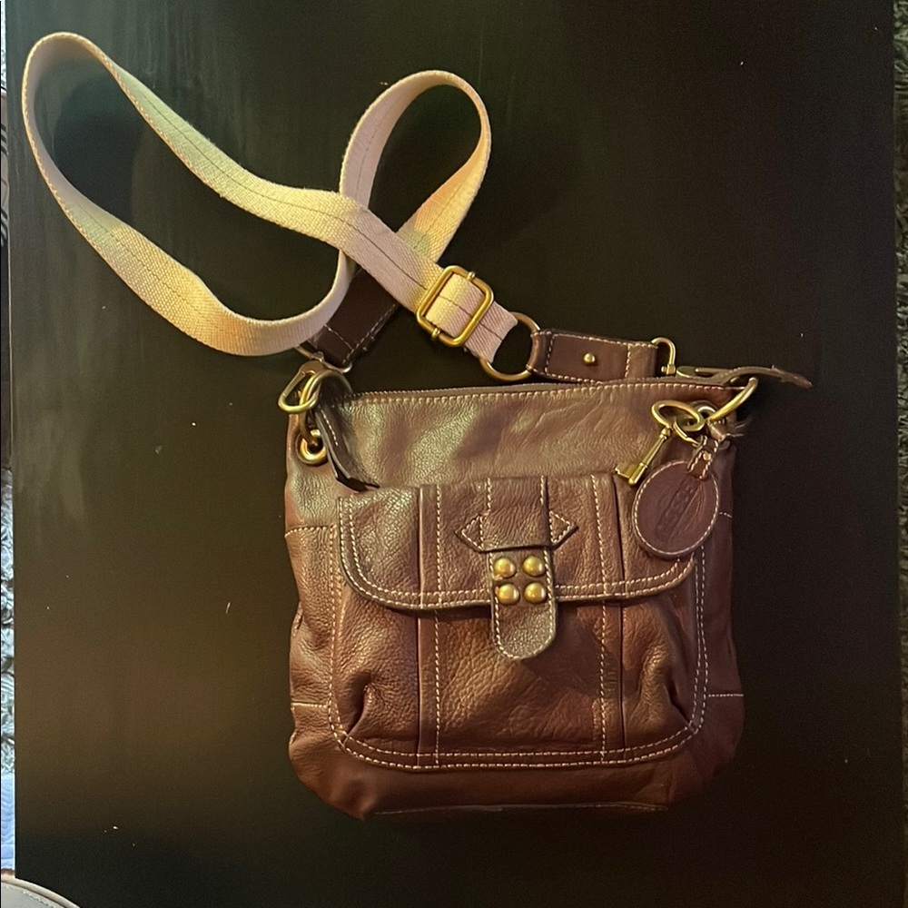 Fossil Brown and Gold Vintage-Inspired Crossbody Bag